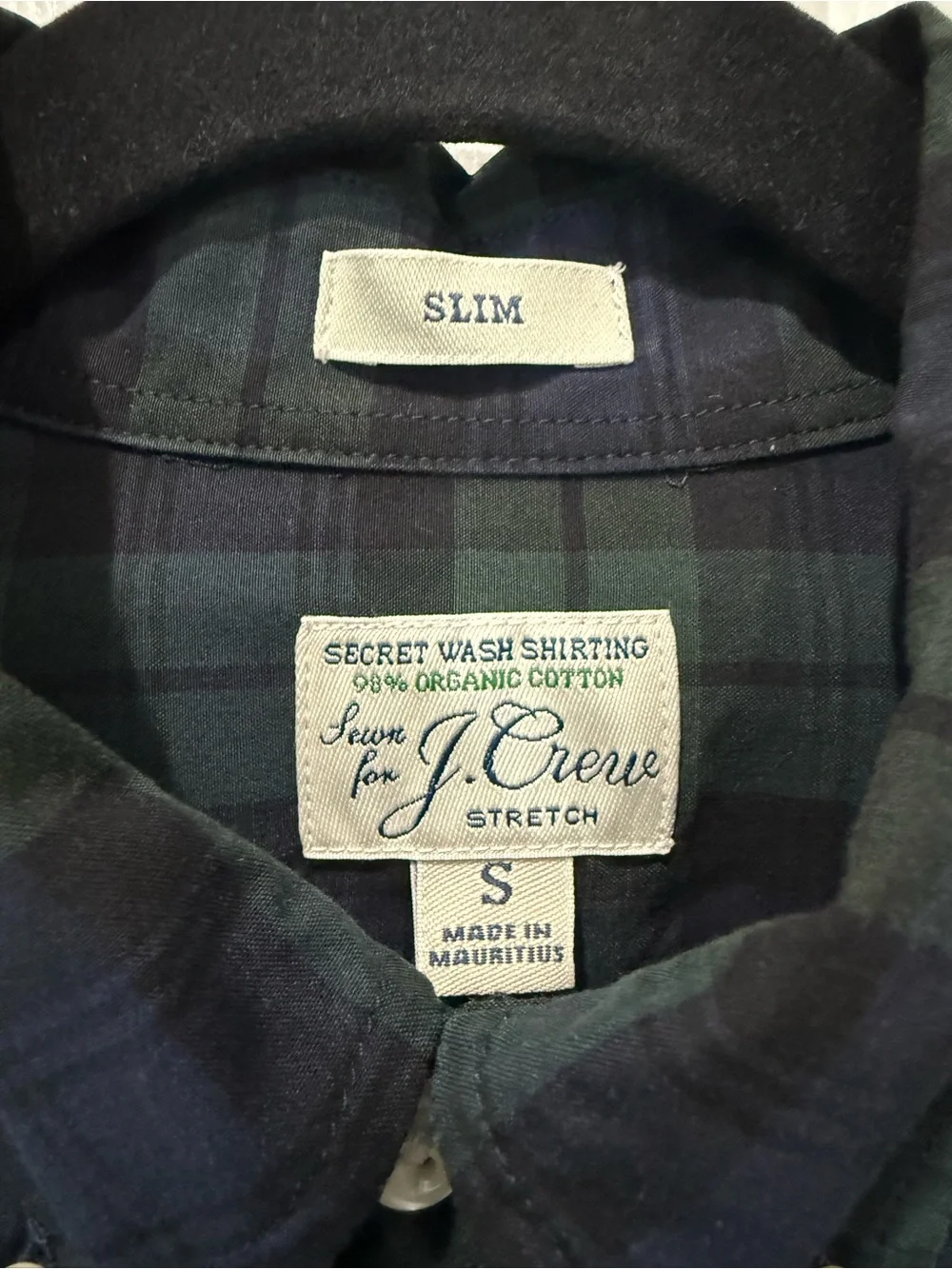 J. Crew Secret Wash Shirting Green and Navy Plaid Button-Down Shirt Slim